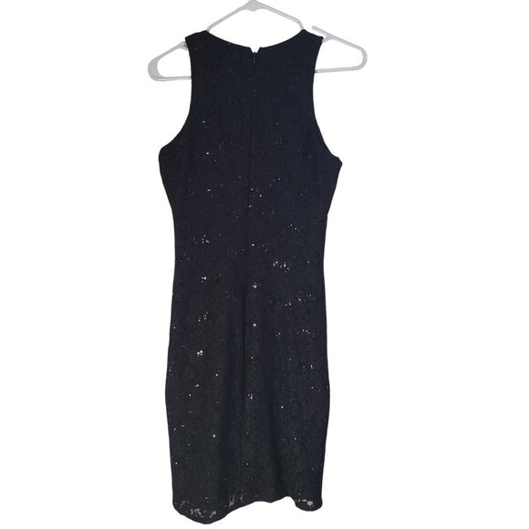 NIGHTWAY Womens SZ 4 Lace Sequin Sleeveless Little Black Dress Prom Cocktail Got - Picture 3 of 11
